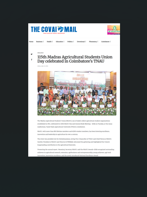 115th MASU Day Celebration Featured in The Covai Mail